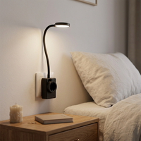 Lampe de lecture LED à prise européenne, lampe de chevet à intensité variable avec chargement USB/Type C et prise européenne, veilleuse flexible à col de cygne