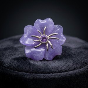 Pendentif fleur artisanal en jade lavande traité/améthyste - Product Image 3