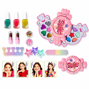 Kit de maquillage pour enfants EPT pour filles, ensemble de maquillage réel soluble dans l'eau avec étui rotatif en forme de bonbon, jouet de manucure et nail art pour les enfants de 6 ans et plus - Product Image 1