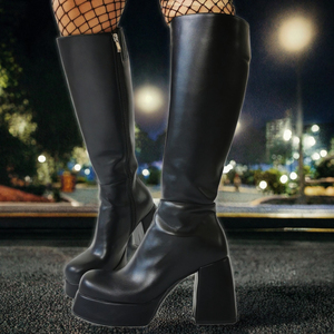 Bottes hautes à talons compensés pour femme, style occidental, plateforme épaisse, modèles uniques, design personnalisé, fermeture éclair latérale, pour l'hiver, l'automne et le printemps - Product Image 3