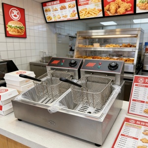 Friteuse professionnelle à double cuve de 12 L, <span class=keywords><strong>machine</strong></span> à frire électrique robuste avec paniers amovibles pour frites et poulet - Product Image 5