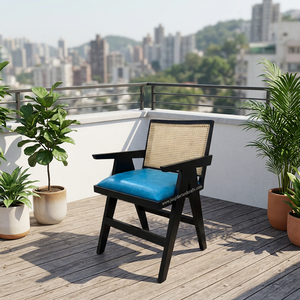 Chaise de salle à manger avec accoudoirs en rotin et bois massif, style Chandigarh, artisanat Jangid, modèle RONEWdc138, écologique et durable - Product Image 1