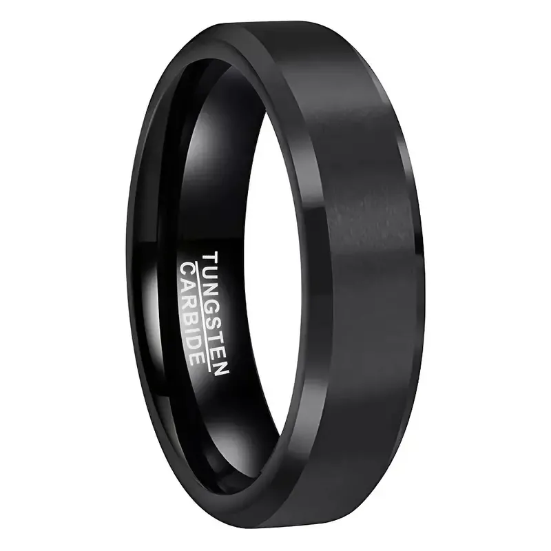Anel de casamento de bombeiro de tungstênio para homens, anel de carbeto de tungstênio banhado a ip preto, joia mínima de 6 mm por atacado