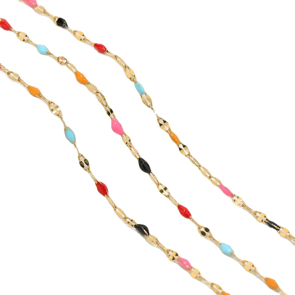 2mm Size width colorful little charms 2024 new Valentine day diy gift stainless steel gold plated flat beads cross chain