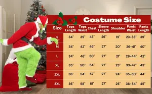 8PCSファーリーグリーンビッグモンスタークリスマスコスチューム男性用サンタスーツ大人用ハロウィン衣装ホリデーコスプレ