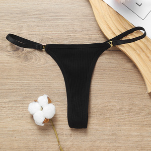 Culotte string côtelée en coton pour femme, à bretelles réglables et boucle métallique, douce et respirante, sous-vêtements féminins, vente en gros, strings taille basse - Product Image 5