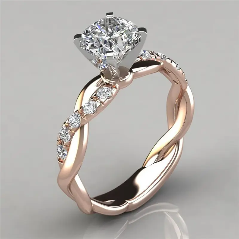 Bagues de mariage en plaqué or avec nœud en diamant complet, bagues en argent CZ princesse en diamant pour femmes, offre spéciale