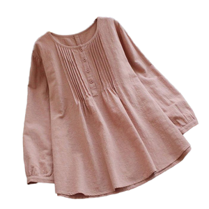 Camisa Casual de Algodón de Manga Larga para Mujer, Talla Grande, Estilo Vintage, con Botones, Plisada, Ecológica, para Otoño, Primavera y Verano - Product Image 3