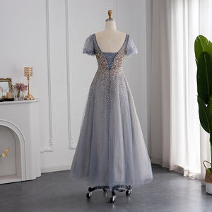 ชุดราตรีทรงเอไลน์เปิดหลัง คอเหลี่ยม แขนสั้น ผ้าออร์แกนซ่า 3 มิติ เอวธรรมชาติ ประดับเลื่อมเต็มตัว ป้องกันไฟฟ้าสถิต รุ่น LSCZ67 - Product Image 2