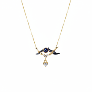 14K Or Massif Avaler Mauvais Oeil Charme Collier - Product Image 2