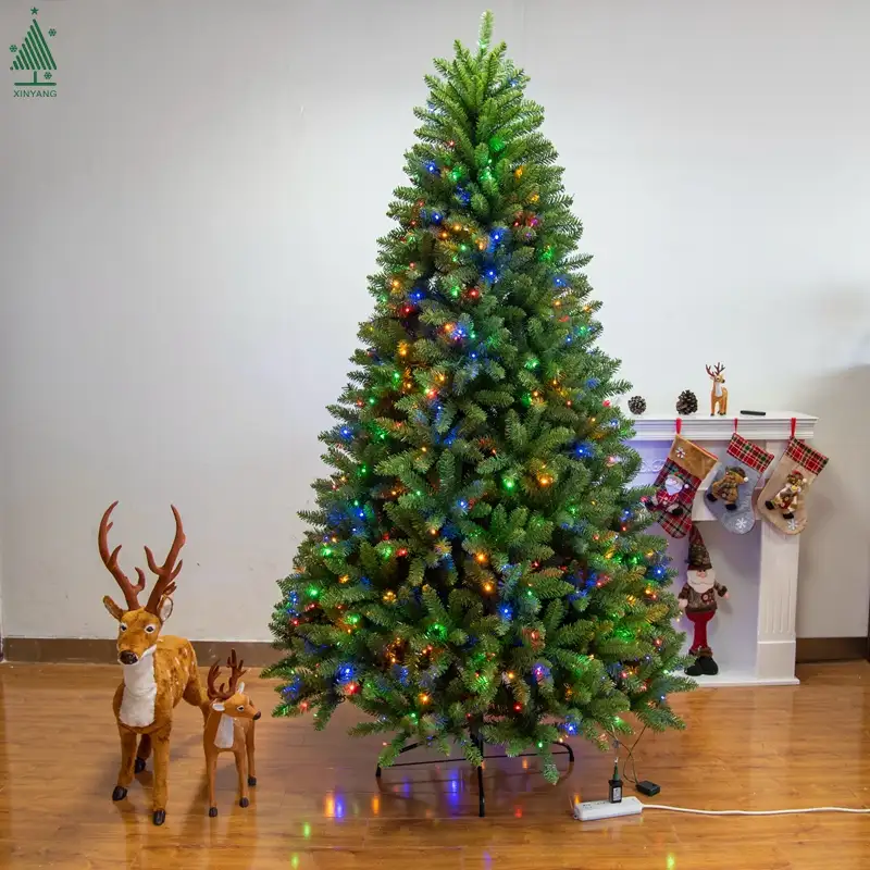 7.5 फुट घने एलईडी 11 फ्लैश मोड के साथ पूर्व-जलाया कृत्रिम क्रिसमस पेड़ के साथ बहुरंगी और गर्म-सफेद रोशनी