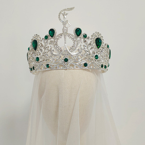 Queen Large Tiara verde ajustable y coronas Rhinestone Pageant Crown Elegante para mujeres - Product Image 2
