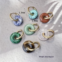 Boucles d'oreilles créoles pour femmes en acier inoxydable avec pierre naturelle et fermoir de sécurité électroplaqué, design de niche, tendance, simples et élégantes