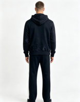 Ensemble de survêtement personnalisé avec sweat à capuche zippé et strass effet délavé, coupe ample, streetwear hiver, tenue de jogging, vêtements OEM sous marque privée