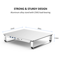 Soporte de Monitor de Aluminio con Base USB-C, Hub USB 3.0, Carcasa para SSD M.2 NVME NGFF y SATA de 2.5'', Lector de Tarjetas SD para iMac y Macbook