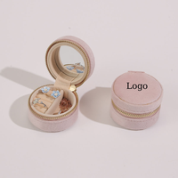 Étui de transport rond pour bijoux avec pochette à cordon de serrage, fermeture éclair, intérieur doublé pour le rangement, taille unique