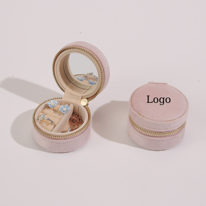 Round Jewelry Carrying Case with Drawstring Pouch Zipper Closure Lined Interior for Storage One Size - Product Image 4
