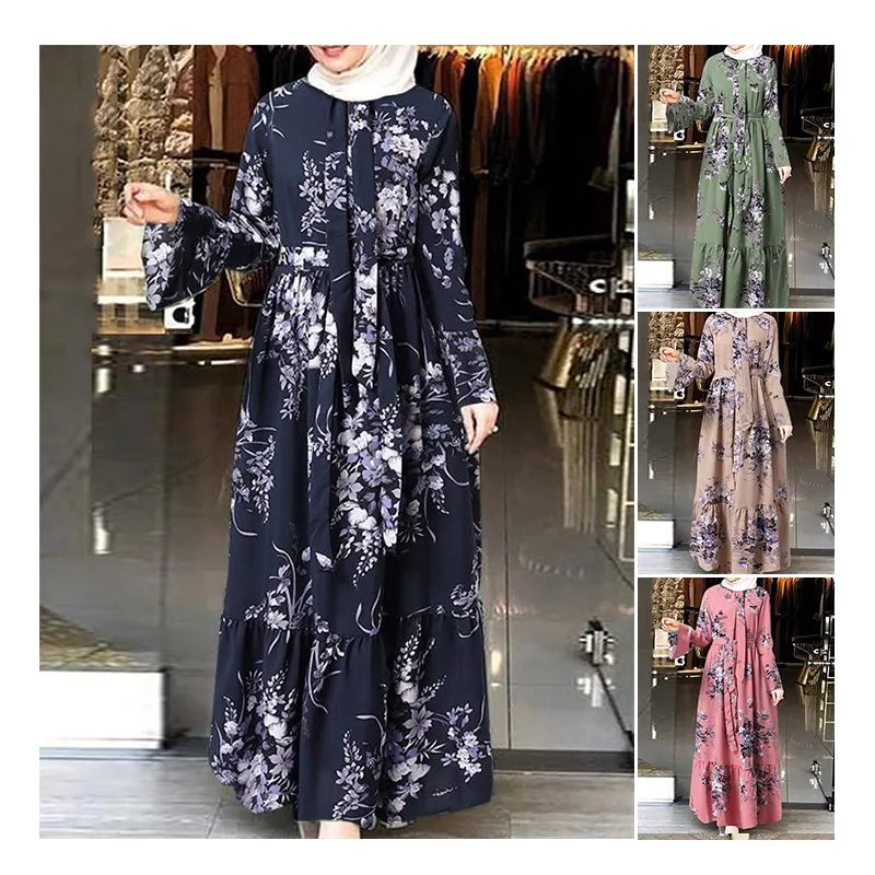 رائج البيع أزياء طباعة الأزهار تركيا العربية المغربية البرقع ملابس طويلة الأكمام الإسلامية في دبي عباية فستان مسلم