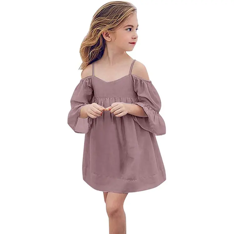 Children Latest Fashion Style Baby 1-7Years Kids Girls Off Shoulder Summer Casual Soft Chiffon Petticoat Tulle Dress
