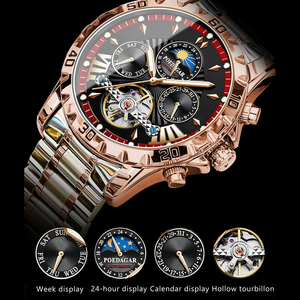 NUOVO POEDAGAR 1410 <span class=keywords><strong>Orologi</strong></span> da <span class=keywords><strong>Uomo</strong></span> <span class=keywords><strong>Automatici</strong></span> in <span class=keywords><strong>Acciaio</strong></span> Inossidabile Luminosi Impermeabili Meccanici - Product Image 4