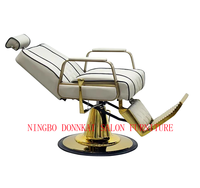 Chaise de beauté hydraulique Mobilier de salon Chaise de barbier en cuir et bois avec base chromée pour salon de coiffure ou salon de coiffure