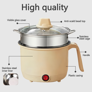 Marmite électrique en acier inoxydable avec couvercle en verre trempé, capacité de 1,8 L, utilisation domestique et extérieure, forme intégrée pour la cuisson à la vapeur - Product Image 3