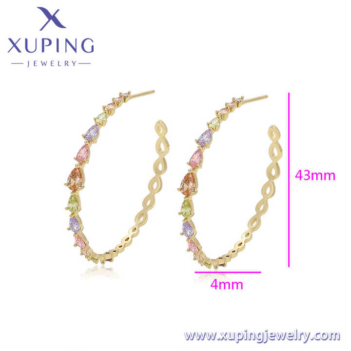 X000968359 Xuping Jewelry Fashion Colorful Crystal Stud  Earrings Hoop 14K Gold Plated Jewelry Wholesale Copper Earrings