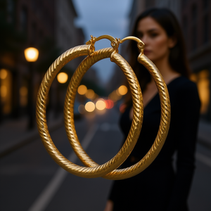 Orecchini a Cerchio Dorati E4410 in Lega di Zinco, Stile Classico, Gioielli Unisex alla Moda - Product Image 2