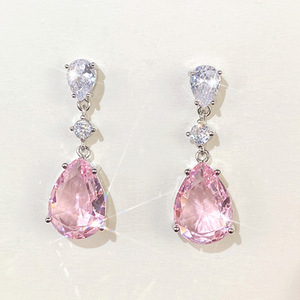 Rose Quartz <b>Water</b> Drop Earrings 925 Silver <b>Crystal</b> Rhinestone Claw Setting Romantic Party Women's Drop Earrings - Product Image 1