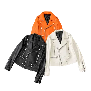 2022 New Arrival Superior Quality Fashion Short Women Biker Three Color Leather Jackets For Ladies