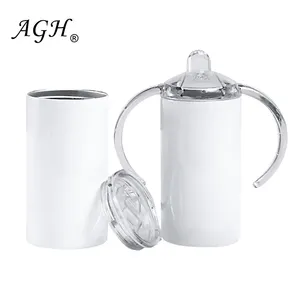 AGH China USA CA Warehouse No Lines 12oz Stainless Steel Baby Kids Straight Sublimation Blank Sippy Cup Tumbler With Two Lids