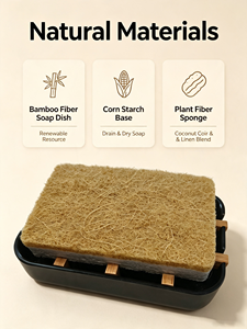 <span class=keywords><strong>Porte</strong></span>-<span class=keywords><strong>savon</strong></span> en bambou compostable naturel avec égouttoir en bambou et kit d'éponges de nettoyage en cellulose pour cuisine, salle de bain et rangement - Product Image 1