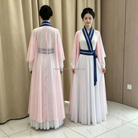 Traje de Danza Clásica China Estilo Hanfu de Gasa Rosa para Mujer, Atuendo para Espectáculos y Entrenamiento de Ritmo Corporal para Grupo