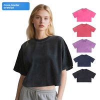 Kaos Wanita Lengan Pendek Model Longgar Vintage Eropa Amerika, Bahan Katun Murni 240g, Motif Snowflake