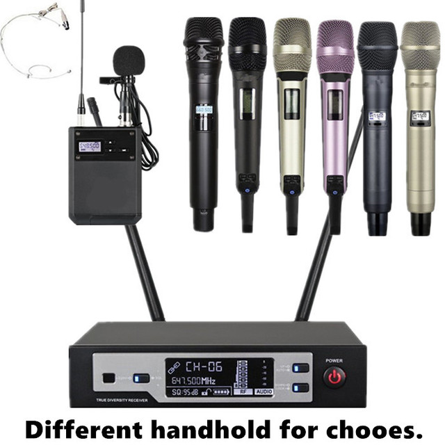 Uhf Dual Channel Handheld Professional Wireless Microphone Xlr Receiver System with 2 Handheld Dynamic Mic for DJ Karaoke