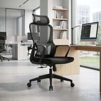 Chaise de bureau ergonomique moderne en tissu PU, hauteur réglable, dossier haut en mousse, support lombaire, base en aluminium, accoudoirs pivotants réglables