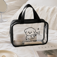 Sac de maquillage en PVC avec imprimé chien mignon, pochette de toilette transparente imperméable avec fermeture éclair, grand rangement portable, logo personnalisé