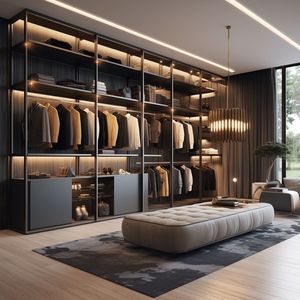 Armoires de dressing modernes minimalistes de style italien, meubles de chambre à coucher, organisateur de vêtements <span class=keywords><strong>avec</strong></span> <span class=keywords><strong>porte</strong></span> en verre et éclairage LED - Product Image 5
