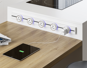 Système de rail électrique universel multi-intelligent Gler pour bureau industriel, en acier inoxydable, avec 5 prises électriques - Product Image 1