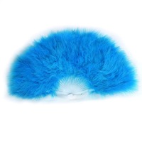 Éventail pliant bleu en plumes de dinde moelleuses pour femme, accessoire de costume, spectacle, thé, fête, danse, mariage, décoration de vacances