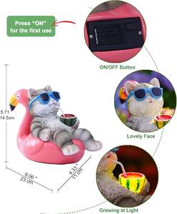 Statue de flamant rose couché chat LED à énergie solaire petite sculpture de jardin extérieur pour pelouse porche patio balcon cour - Product Image 6