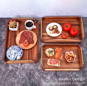 Plato Rectangular Ecológico de Madera de Nogal Negro Japonés para Servir Dim Sum, Pasteles, Té y Cena en Hoteles - Product Image 2