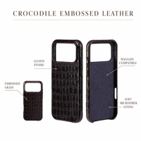 Étui de téléphone personnalisé en cuir véritable à motif crocodile vintage, étui magnétique pour iPhone 18 Pro Max