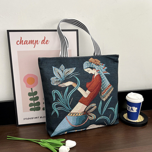 Nouveau sac pour femme, sac à bandoulière en toile brodé rétro-chic, grande capacité - Product Image 3