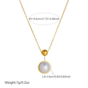 Gold Bead Pendant Necklace With Pearl Bezel Setting Daily Wear Women's Clavicle Chain Minimalist Fashion Jewelry - Product Image 4