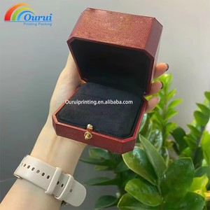 Ourui Elegant Hexagon <b>Red</b> Jewelry <b>Box</b> With Velvet Insert Button Closure For Watch Packaging - Product Image 3