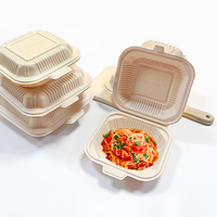 Boîte à bento carrée en bambou compostable HEZHIYUAN avec design personnalisable et impression par transfert thermique pour la livraison de hamburgers et de pizzas
