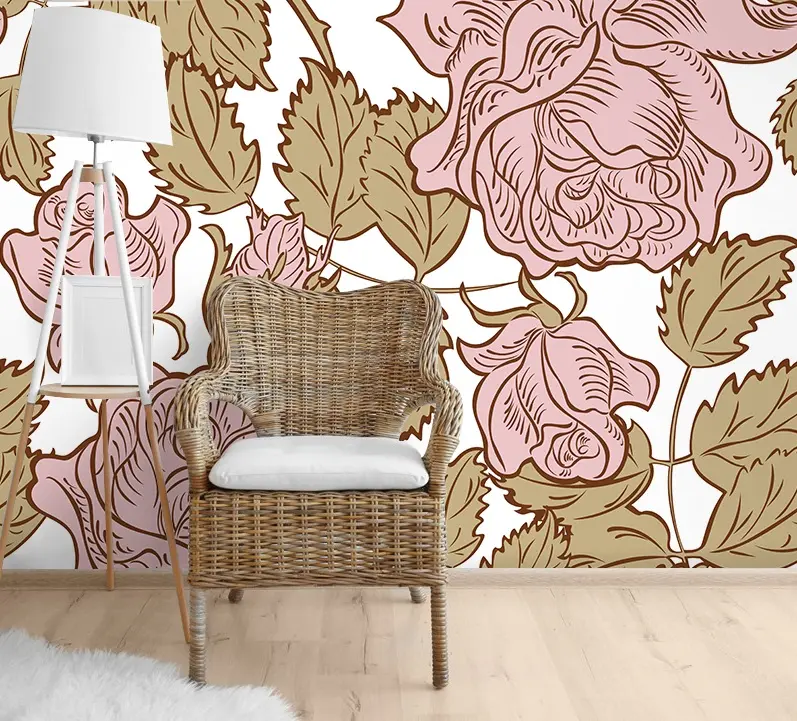 Papel tapiz rosa de flores para dormitorio, murales de fondo de TV, decoración de sala de estar, tela de pared, nuevo