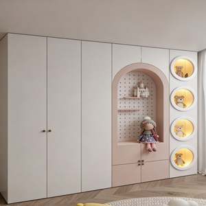 Armario de Dormitorio Moderno Personalizado BALOM para Niña con Vitrina de Vidrio Arqueado y Paneles Decorativos Redondos - Product Image 2