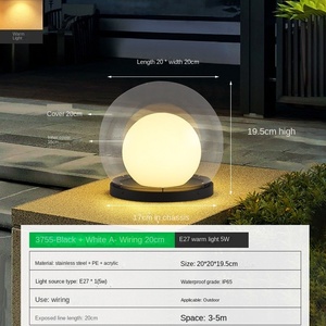 Lumières solaires extérieures de boule de lune de jardin rechargeables en verre imperméable IP65 LED lumières de pelouse colonnes décoratives de paysage - Product Image 6